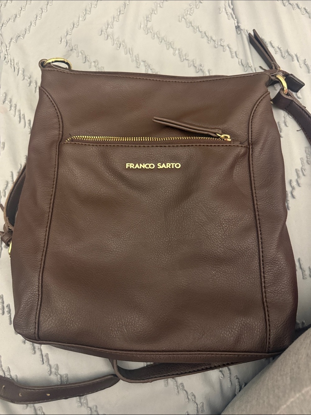 Franco Sarto Chocolate Brown Messenger Bag with Gold Hardware